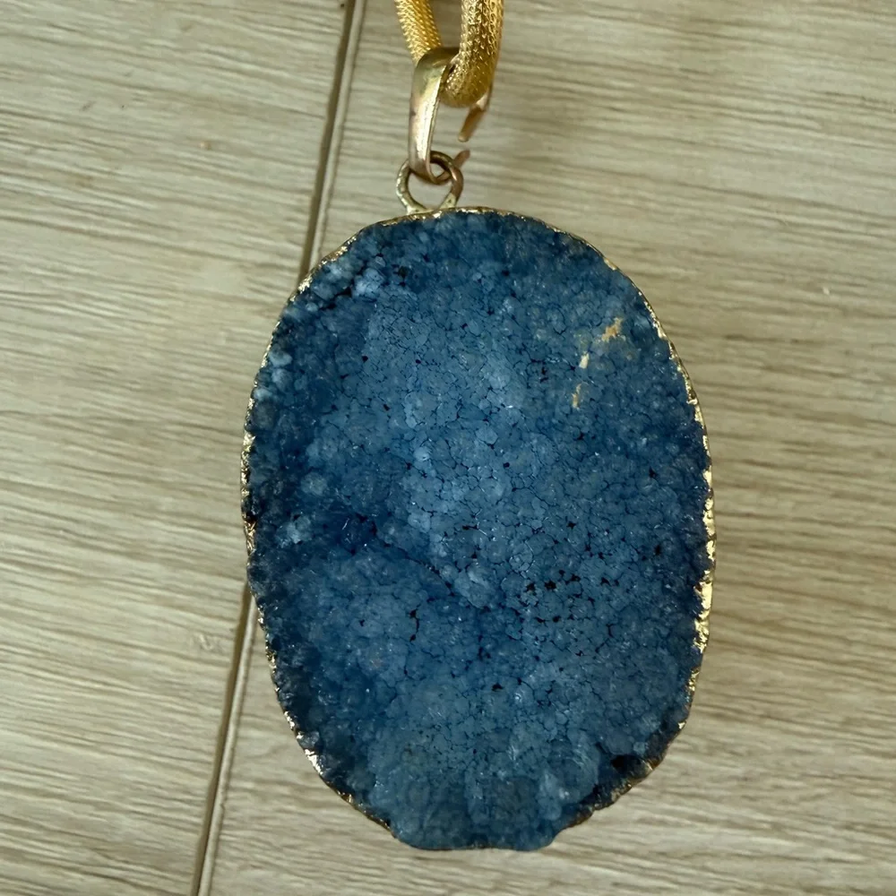 Chunky link necklace and bracelet set with blue quartz geode pendant boho - Picture 2 of 8